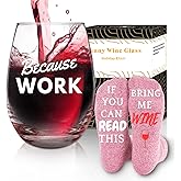 CNVOILA Because Work Funny Wine Glass with Socks - White Elephant Gifts for Adults, Coworkers - Christmas Office Wine Gifts for Women Boss Colleague Cowokers
