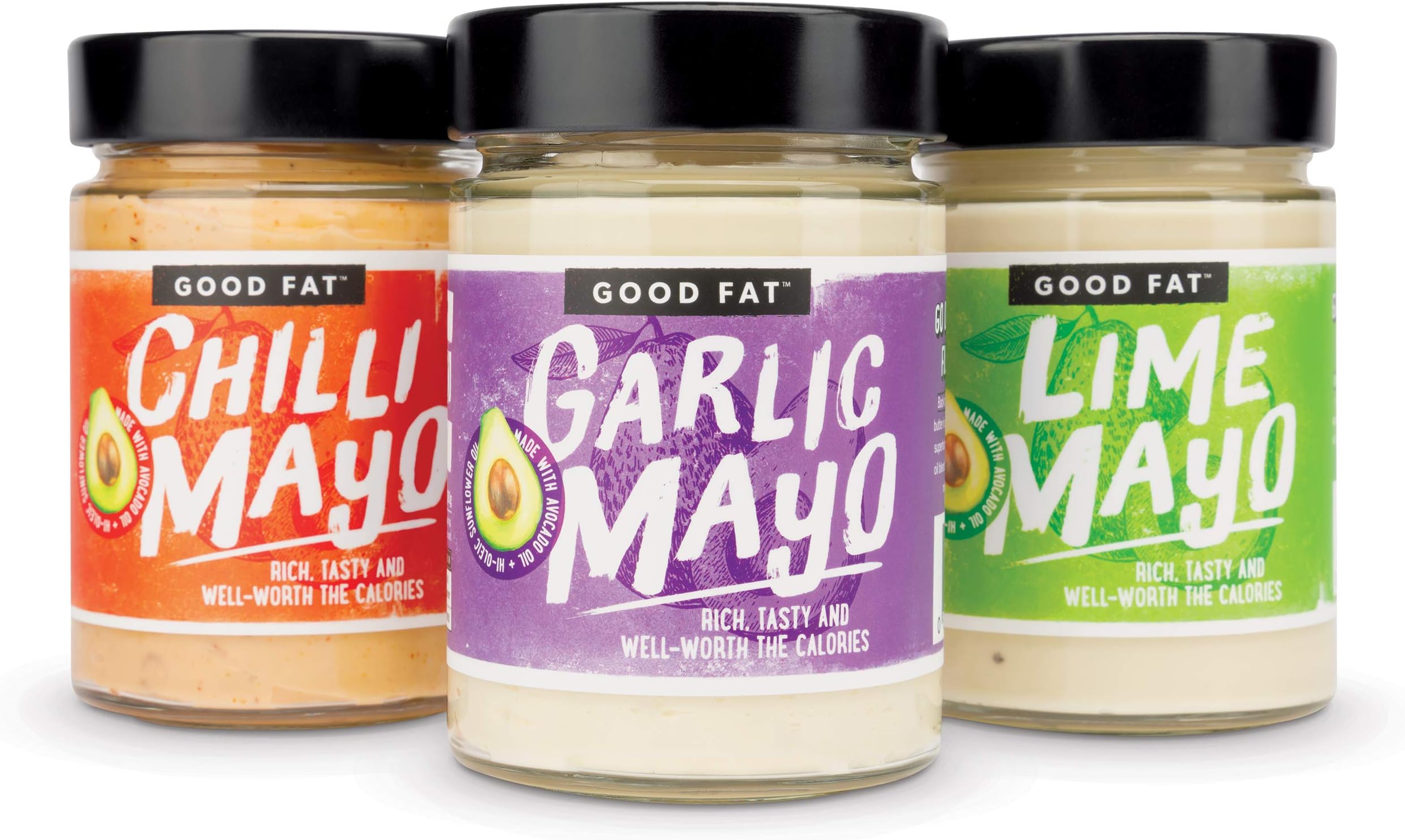 Good Fat Variety 3-Pack Chilli Mayo, Garlic Mayo & Lime Mayo, 280g