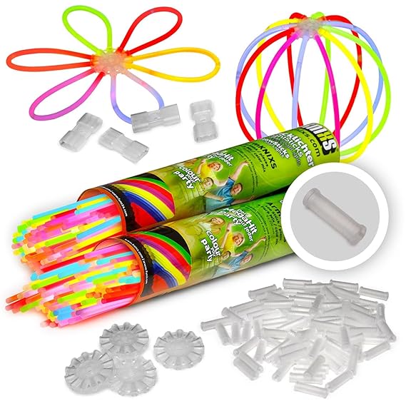KNIXS Knicklichter inkl. 200 x 2D, 4 x Kreisverbinder, 4 x 7-Loch-Verbinder im 6-Farb-Mix, in Profiqualität, Testnote: 1,4, kunststoff, 6 Farbmix