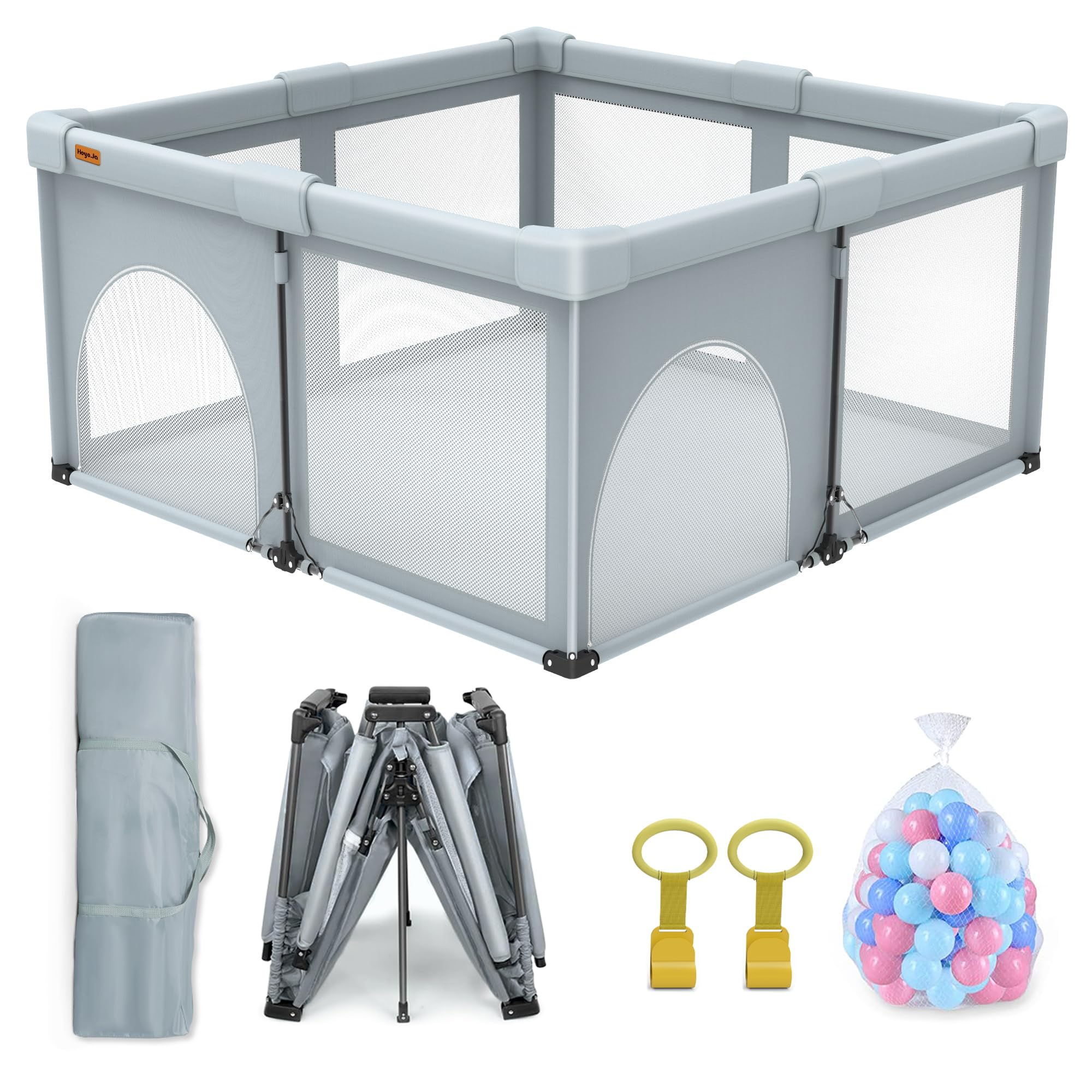 Photo 1 of Foldable Baby Playpen,59x71 Inches Portable Playpen,Collapsible Play Pen for Babies and Toddlers,Indoor & Outdoor Baby Fence Play Area,Cold Gray