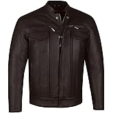 COMMUTER Men's Motorcycle Jacket, Premium Buffalo Leather, CE Armor, Utility Pockets, Street Cruiser Motorbike Biker Brown M