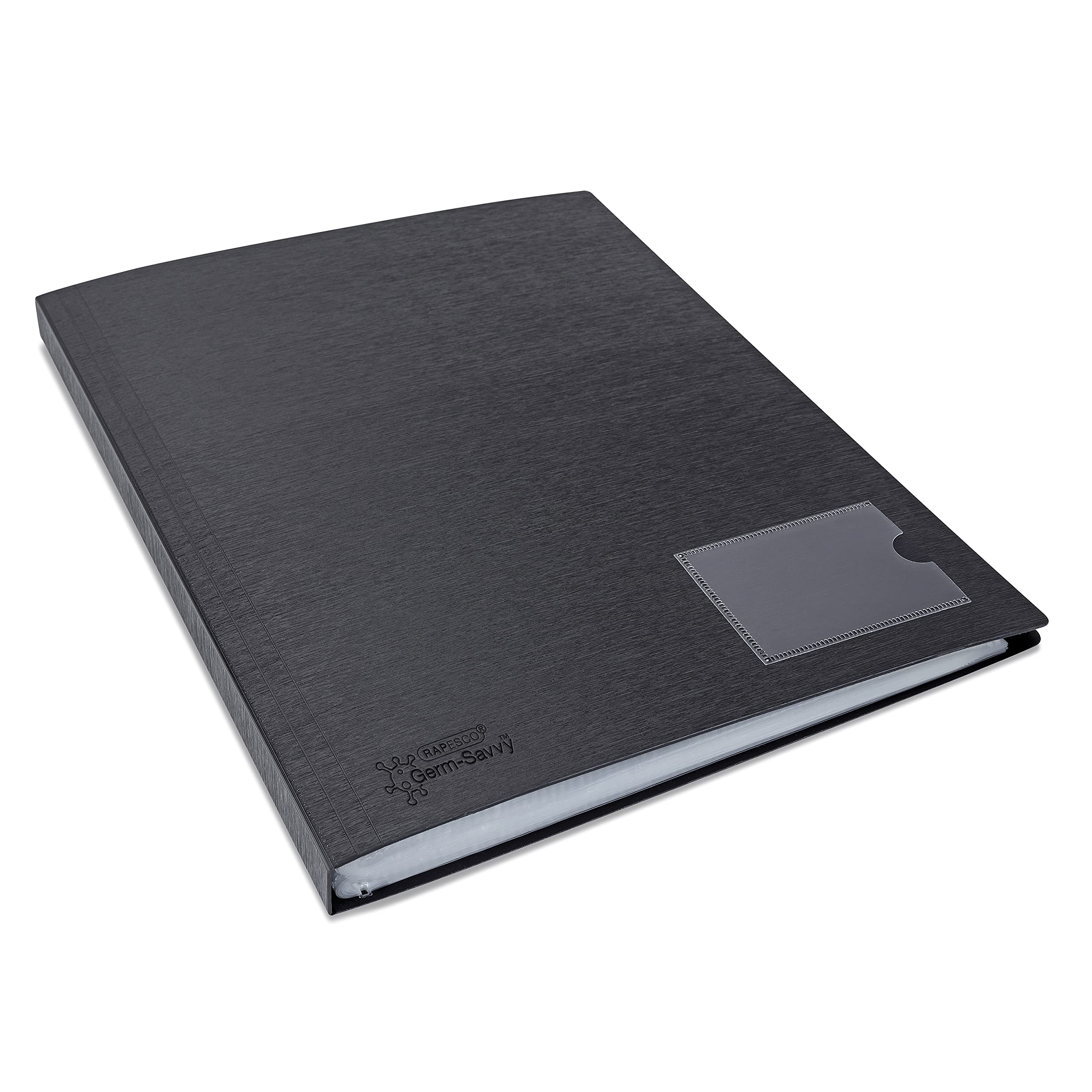 Rapesco 1651 Germ-Savvy Antibacterial, Hardcover Polypropylene Presentation Folder 50 Pockets A4, Black