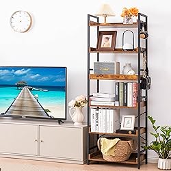 HCHQHS Adjustable 6 Tier Open Bookcase, Rustic