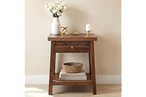 Amara Acacia Wood Small Side Table – Small Table Stand with Drawer for Living Room and Bedroom Use, Modern Accent Nightstand