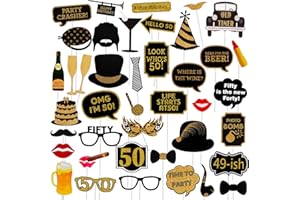 Adult 50th Birthday Photo Booth Props(41Pcs) for Her Him Cheers to 50 Years Birthday Party, Gold and Red Decorations, 50th Ha