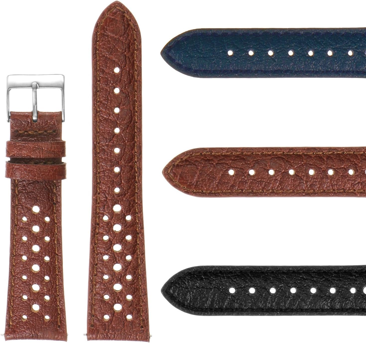 Vintage 70's Perforated Leather Rally Watch Band Quick Release Strap 18mm 19mm 20mm 21mm 22mm