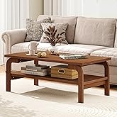 Giantex Mid Century Modern Coffee Table, 47" 2-Tier Center Table with Storage Shelf, Rectangular Vintage Cocktail Table w/Cur