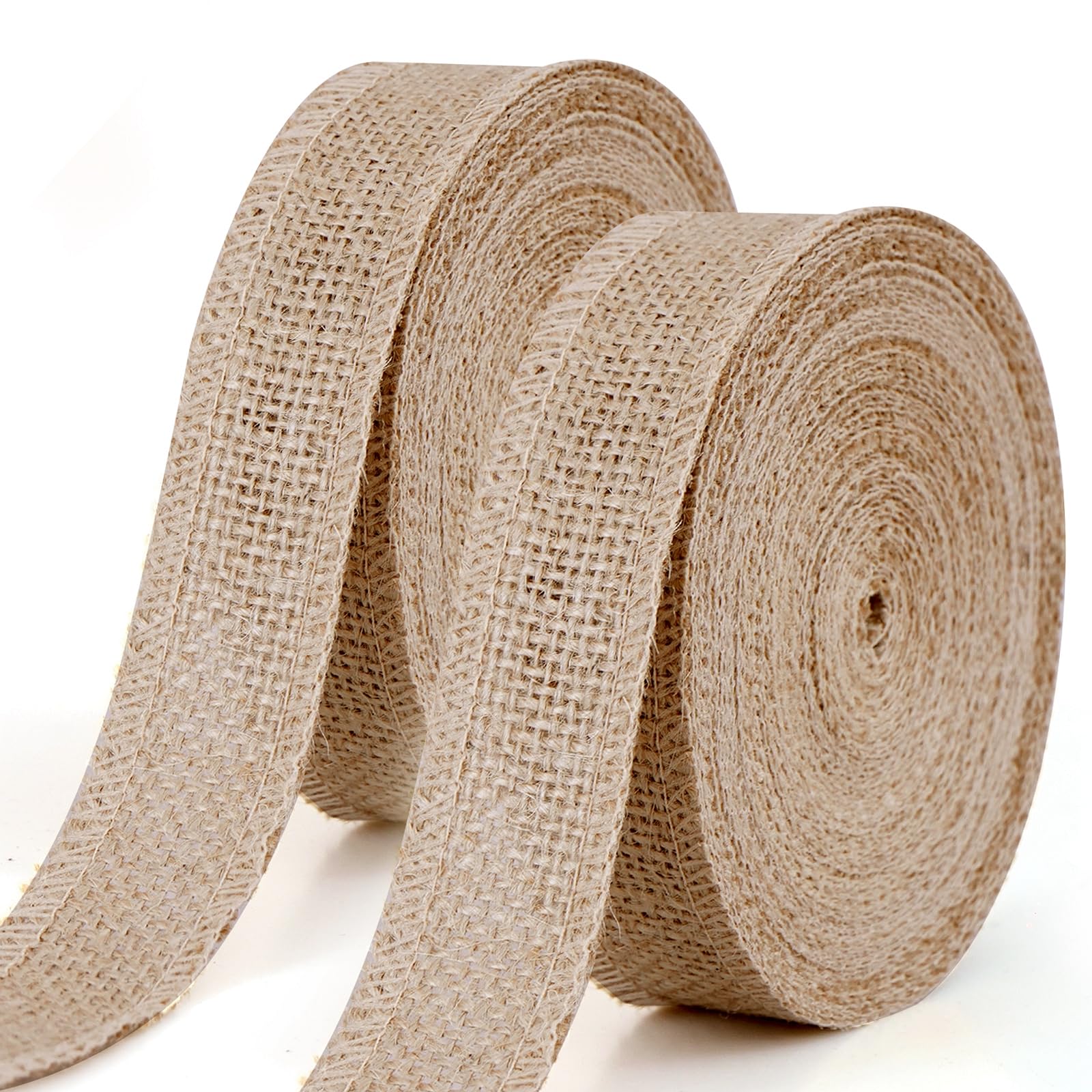 GXFCING Hessian Ribbon 25mm x 20 Meters, 1” Wide Natural Jute Country Rustic Burlap Craft Ribbon Roll for Gift Wrapping, Crafting, Wreath Making, Christmas Decorations (10m/Roll)