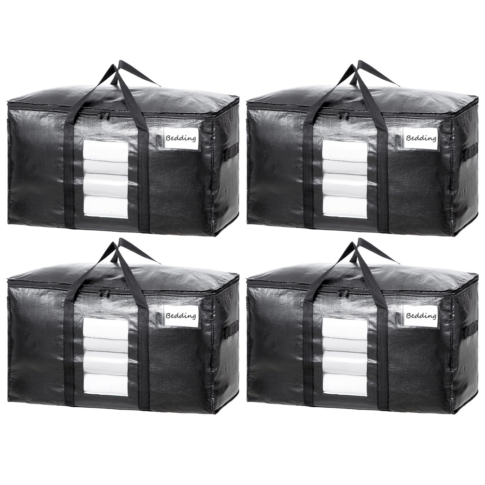 Photo 1 of TAILI Extra Large Moving Bags, 4 Pack Black Heavy Duty Totes For Storage with Visible Window, Wrap Around Handles, Storage Bags for Space Saving, Alternative to Moving Boxes