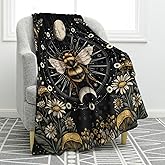 Jekeno Bee Themed Gifts Throw Blanket for Women Men, Moon Mushroom Floral Print Blankets for Adult Kid, Witchy Gothic Theme Birthday Party Decorations for Living Room Bedroom Office