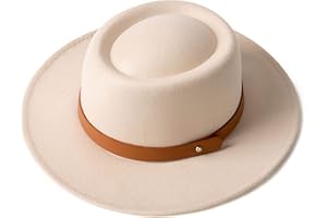 EOGIMI Lady Retro Wide Brim Fedora Floppy Pork Pie Hat with Belt Buckle