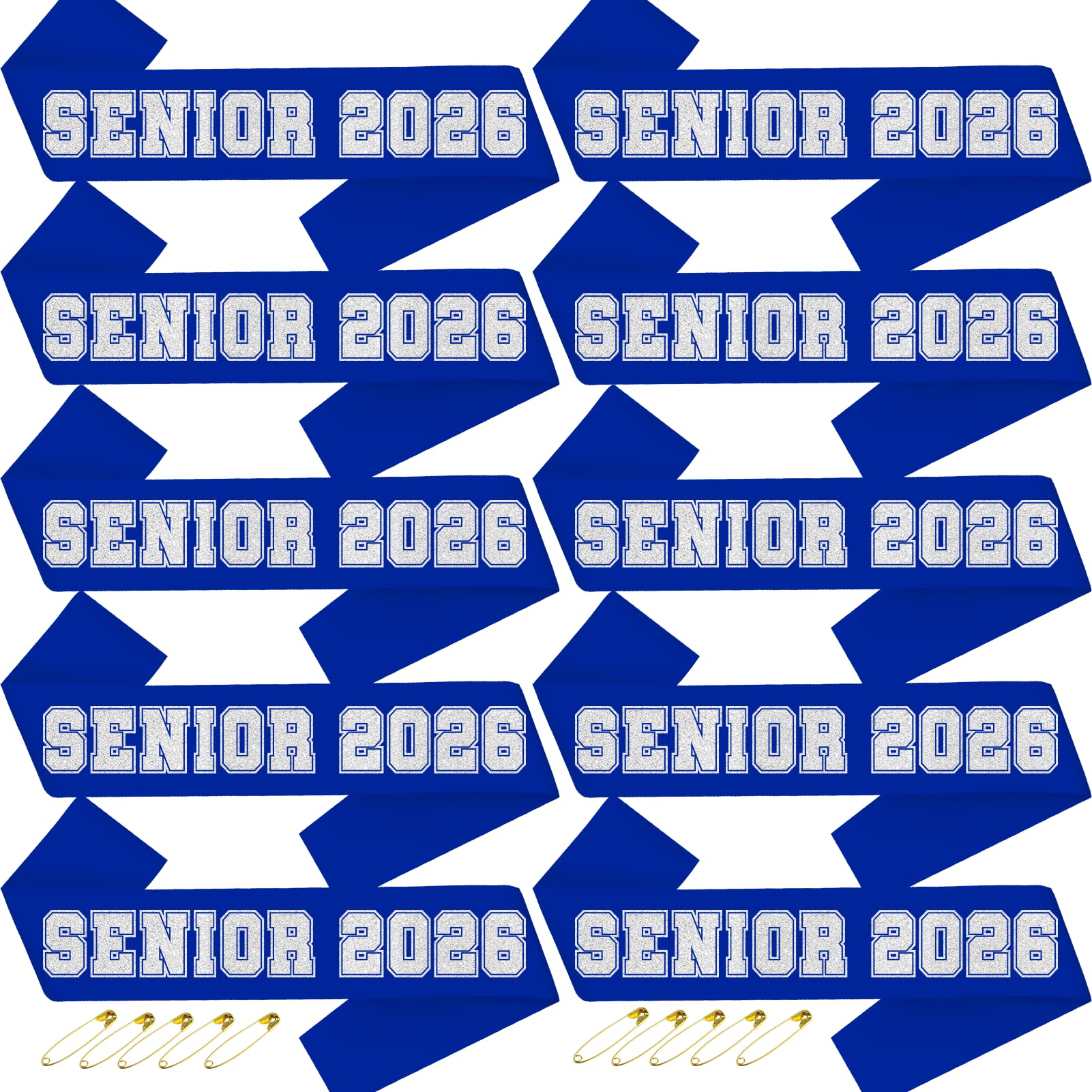 Photo 1 of 10Pcs Senior 2026 Sashes - Blue Satin with Silver Glitter Letters Sashes, Class of 2026 Sash for Graduation Party, Senior Cheer Sashes, Cheerleader Sash, Class Competition Sashes