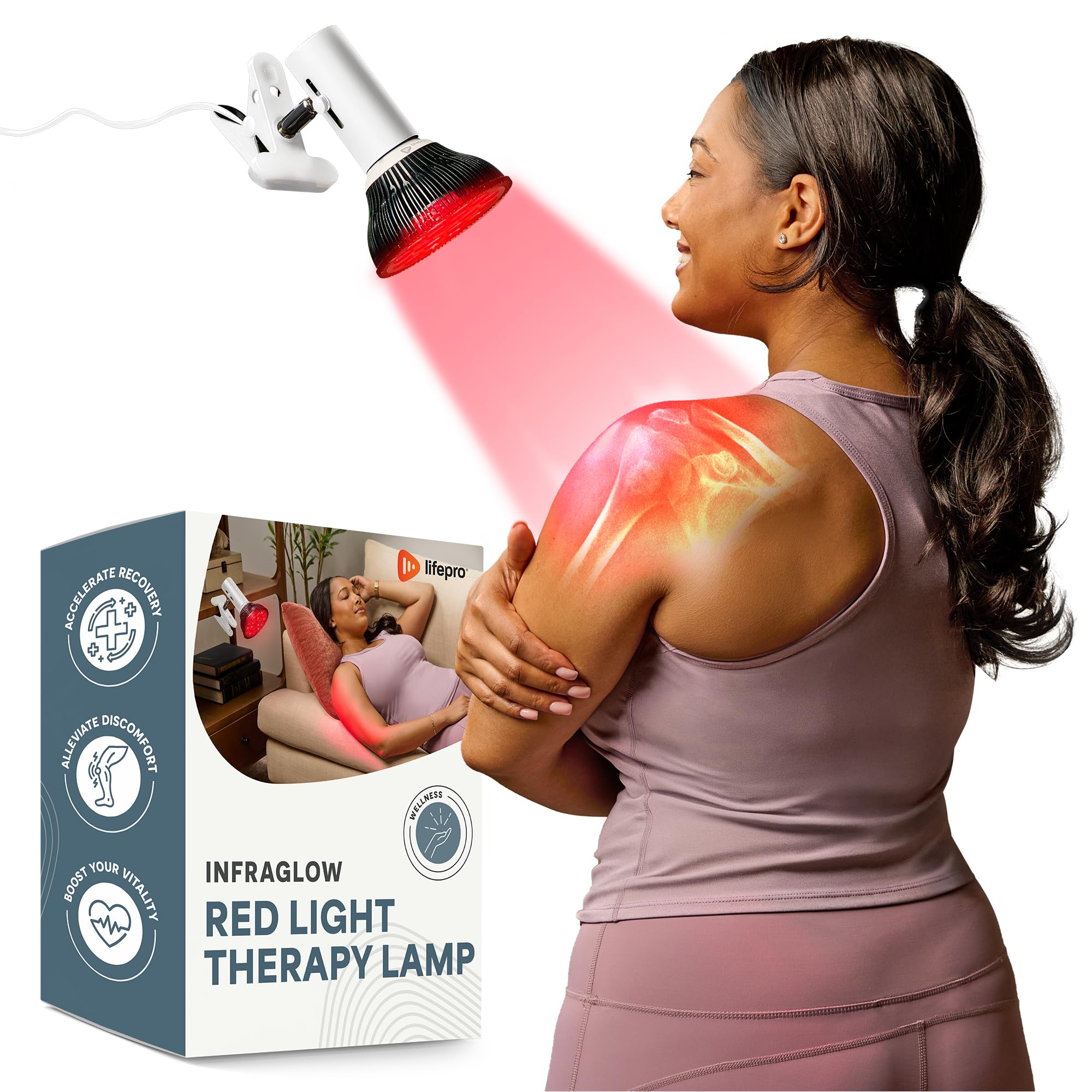 Photo 1 of LifePro InfraGlow NIR & Red Light Therapy Lamp - Infrared Red Light Therapy Bulb with 18 LEDs & Clip-On Lamp - at-Home Red Light Therapy for Body, Chronic Pain Relief, Skin Wellness, & Recovery