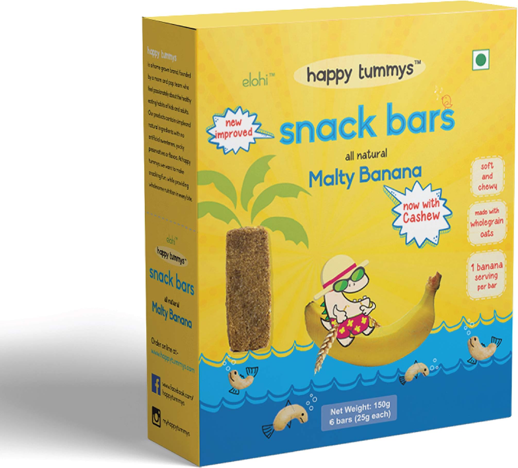 Happy Tummys Malty Banana Cashew Snack Bars | Natural Energy Boost for Toddlers and Kids | Healthy Snack for Happy Kids | Nutritious and Ready to Eat | (Pack of 6 Bars) | 180g