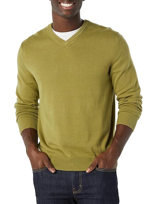 Amazon Essentials Men's V-Neck Pullover Sweater (Available in Big & Tall), Golden Olive, XX-Large