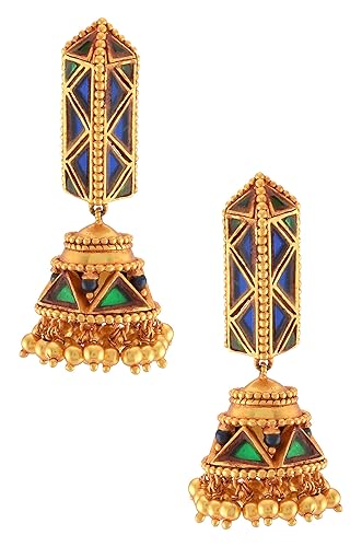 Amrapali Navrang Gold Plated Blue Green Glass Ball Drop Jhumka for Women (TBAE-0010(G))