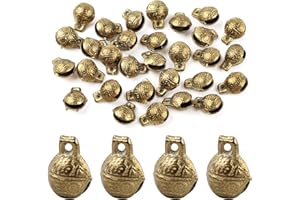 AUEAR, 30 Pack Antique Gold Bells Tibetan Brass Vintage Indian Charms Pendants for Pet Bell Dog Collar Crafting Home Door Decor