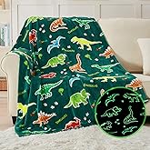 SOCHOW Glow in The Dark Dinosaur Blanket for Sons Daughters, Toys for 3-10 Year Old Preteen Teen Birthday Presents, Soft Cozy Flannel Throw Blanket for All Seasons, Green 50 x 60 Inches