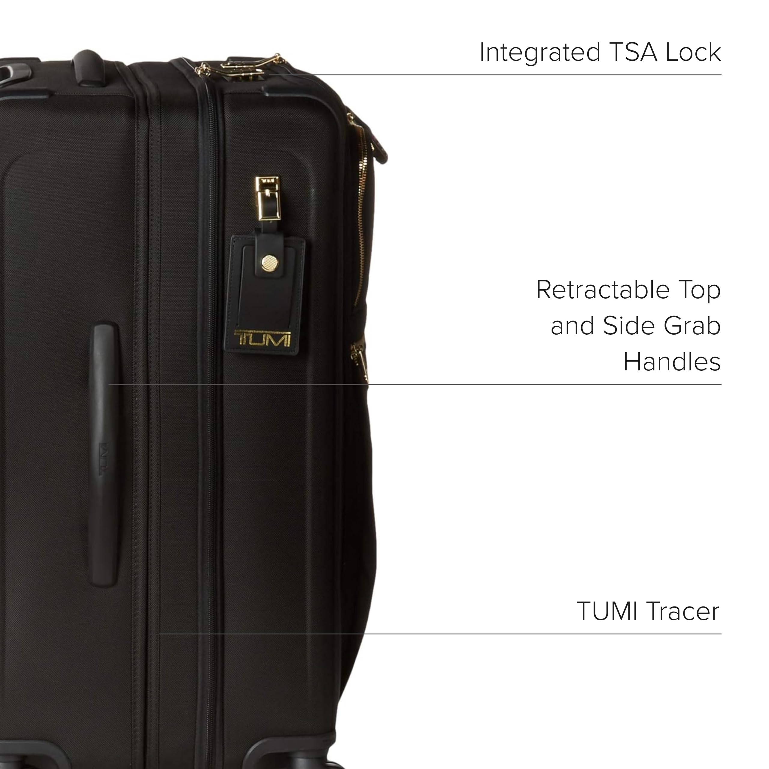 TUMI Short Trip Expandable 4-Wheeled Packing Case - Carry-On Suitcase with Combination Lock & Removable Garment Sleeve - Black/Gold