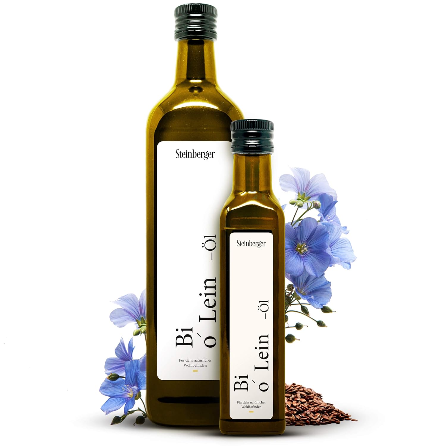 Premium BIO Leinöl von Steinberger | 100% rein & kaltgepresst | Geschmacksneutrales Leinöl aus nachhaltigem Anbau | 250 ml Glasflasche mit Dosierer | Hoher Gehalt an gesunden Omega-3-Fettsäuren
