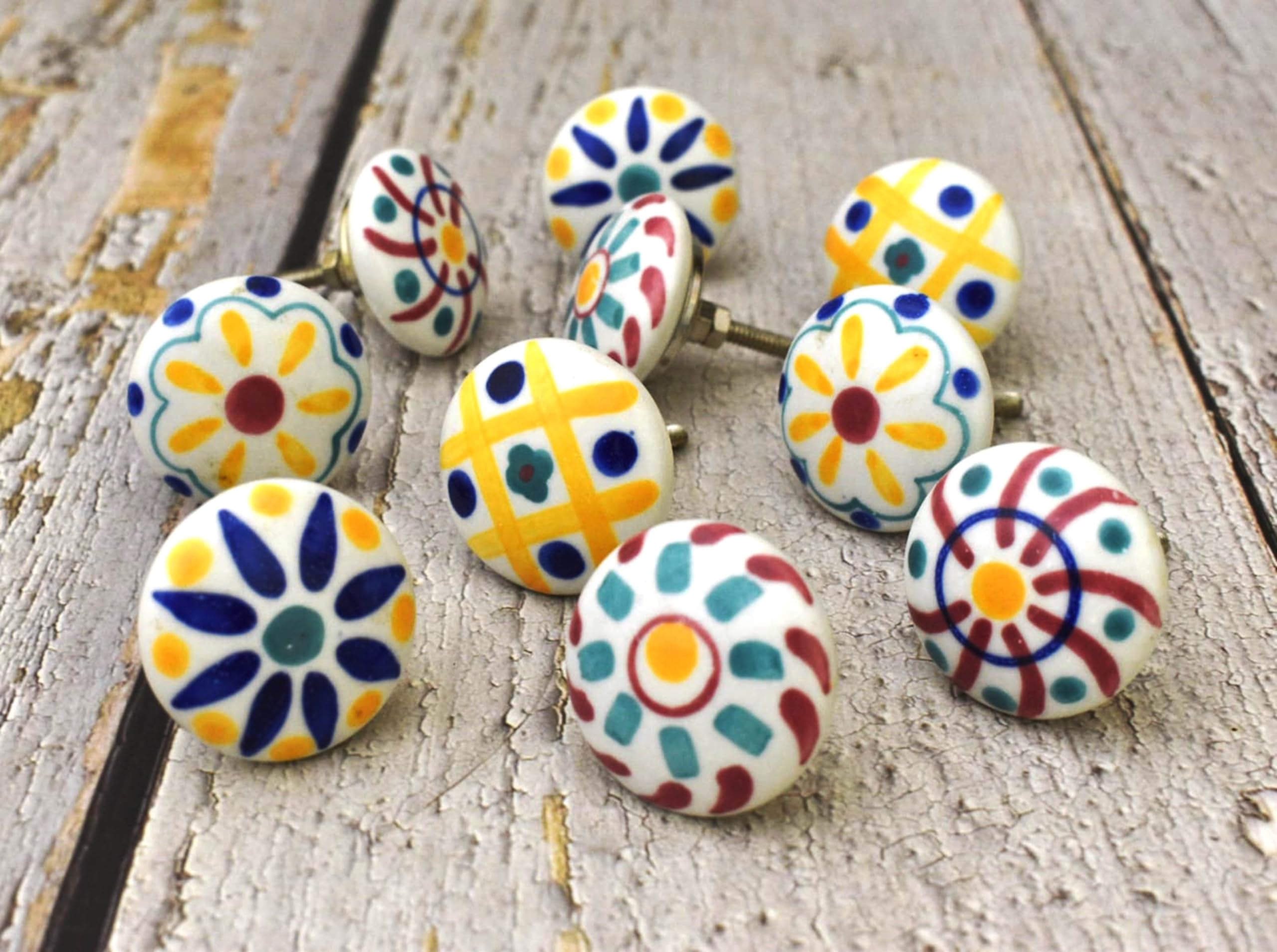 ARTISNO Ceramic Multicolor Knobs Kitchen Cabinet Drawer Knobs Hardware Knobs Handmade Knobs Cabinet Knobs Ceramic Door Knobs. Set of 10 (Design 15) — image 1