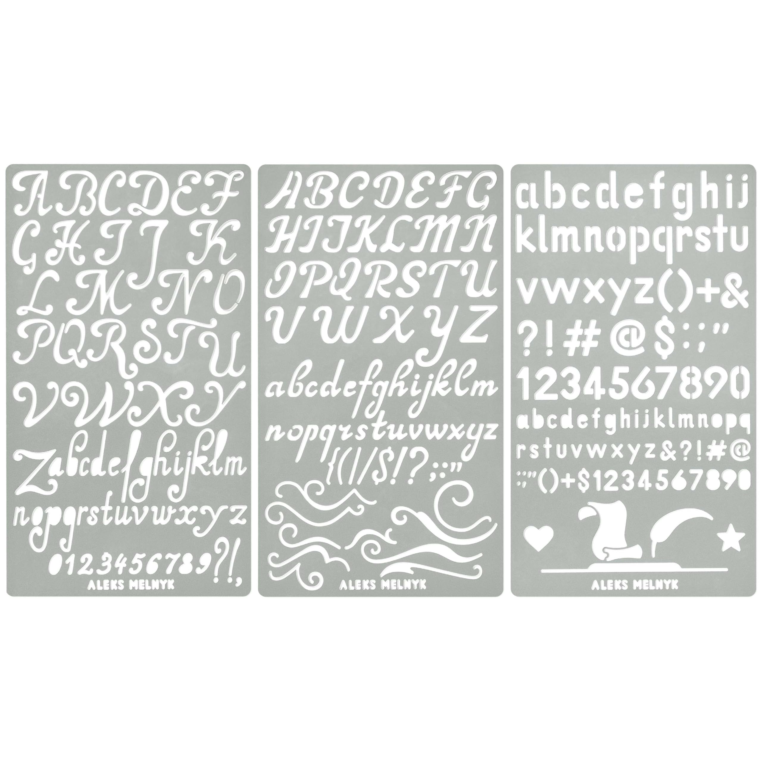 Aleks Melnyk No.34 Metal Stencils, Pyrography, Wood Burning kit 3 PCS Templates, Letters Stencils for Engraving Wood and Patterns, Alphabet and Number, Lettering, Letting, Bullet Journaling