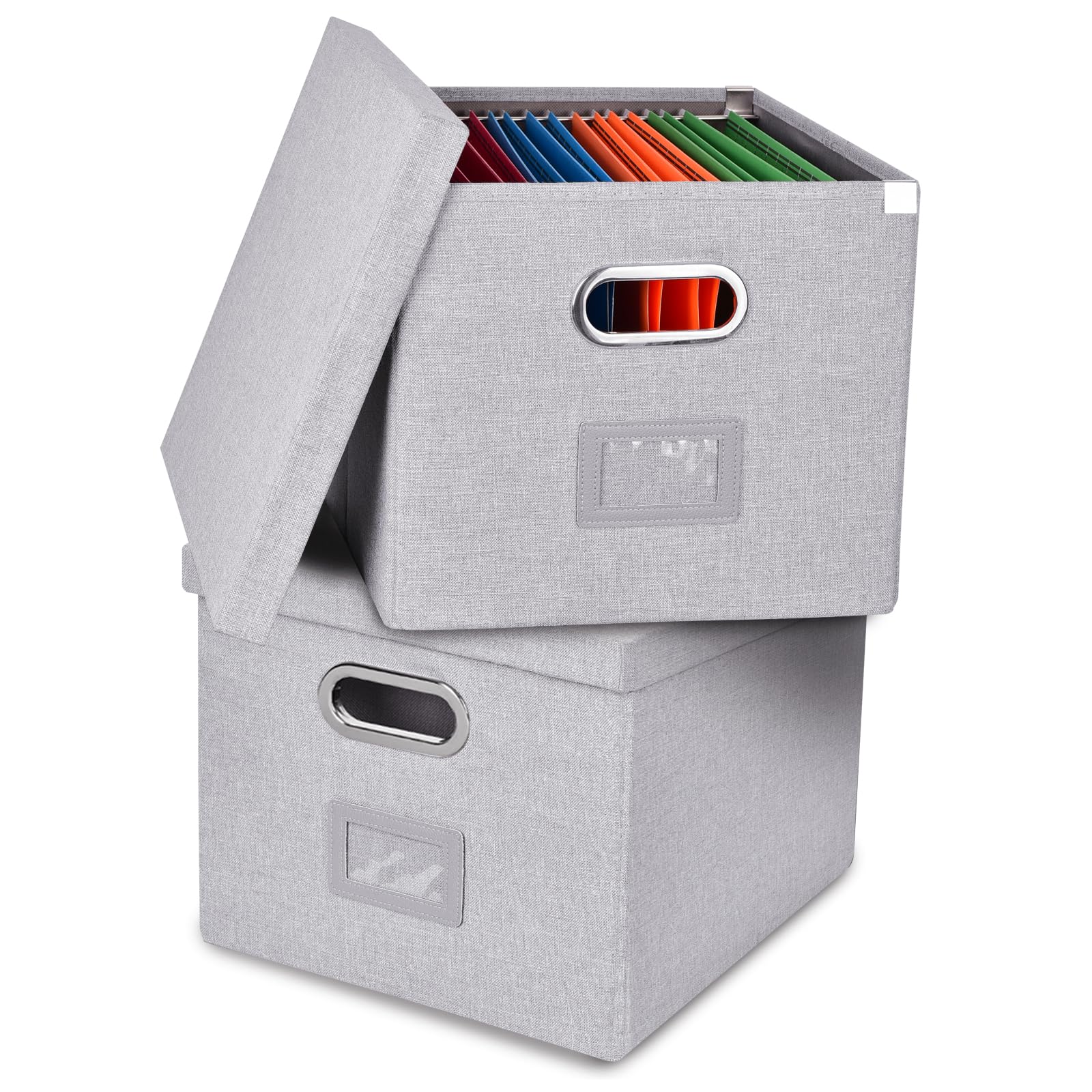 Umtiti 2PCS A4-Size File Organizer Box with Lid（Folders not included.Letter Size, File Folder Storage, Easy Slide Durable Hanging File Box for Office/Decor/Home,Light Gray.S-UK