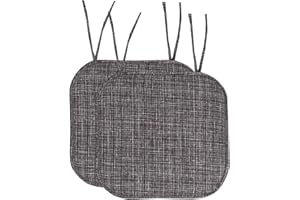 Sweet Home Collection Chair Cushion Memory Foam Pads with Ties Honeycomb Pattern Slip Non Skid Rubber Back Rounded Square 16" x 16" Seat Cover, 2 Pack, Aria Gray/Black 6 pack
