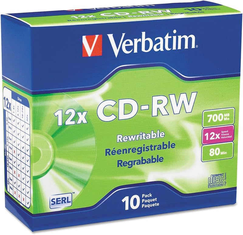 Verbatim 95156 CD-RW 700MB 80 Minute 4x-12x High-Speed Rewritable Discs 10 Pack