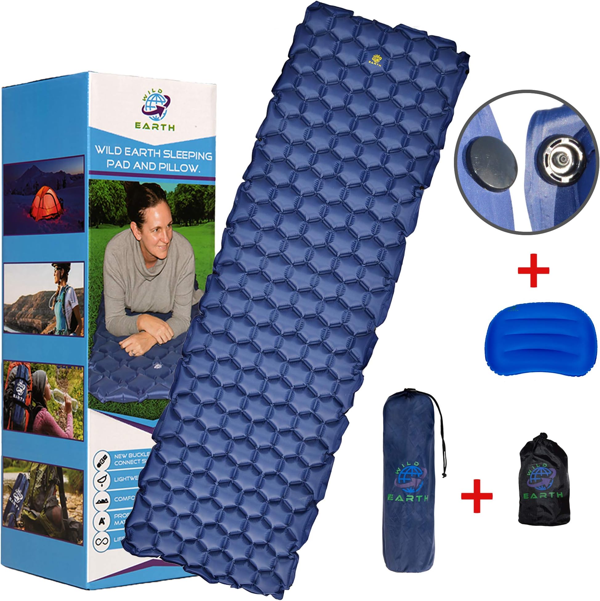 Wild Earth Ultra Lightweight Inflatable Sleeping pad Camping Roll Mat Sleep Pad. (Indigo Blue)