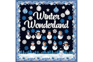 TINEIT 106pcs Winter Bulletin Board Decorations, Winter Wonderland Decorations Snowman Paper Cut-Outs, Christmas Bulletin Board Decorations DIY Snowman Photo Classroom Party