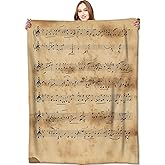 VODRM Vintage Music Blanket Sheet Musical Note Retro Brown Throw Blankets,Gifts for Kids Adult Woman,Lightweight Soft Fleece,Antique Look,for Sofa Couch Bed Room Modern Classic Decor 50x60in