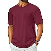 Cotrasen Mens T-Shirts Cotton Short Sleeve Tee Shirt Casual Crew Neck Moisture Wicking Soft Basic Pocket Tshirt Wine Red L