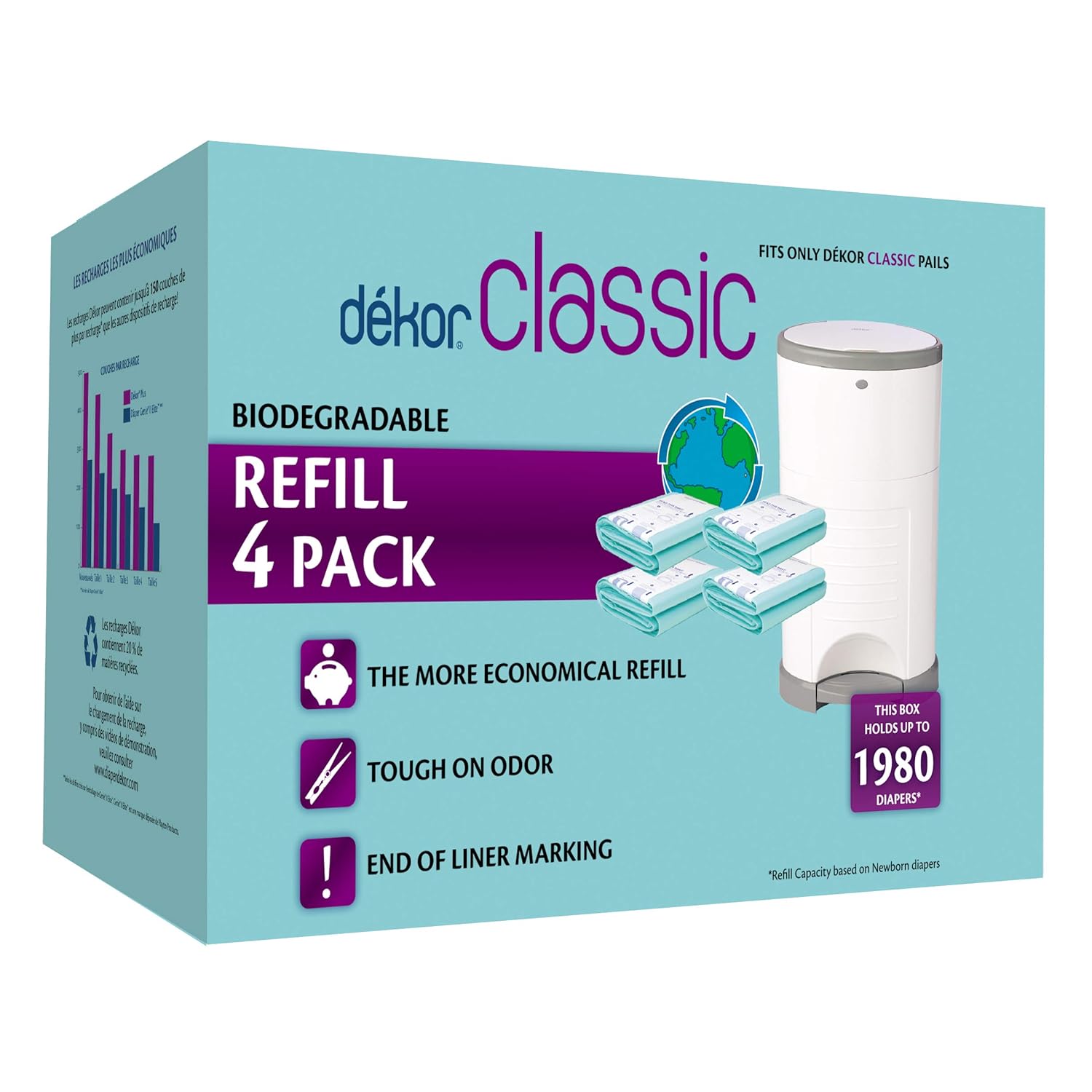 Dekor Classic Diaper Pail Biodegradable Refills 4 Count Most
