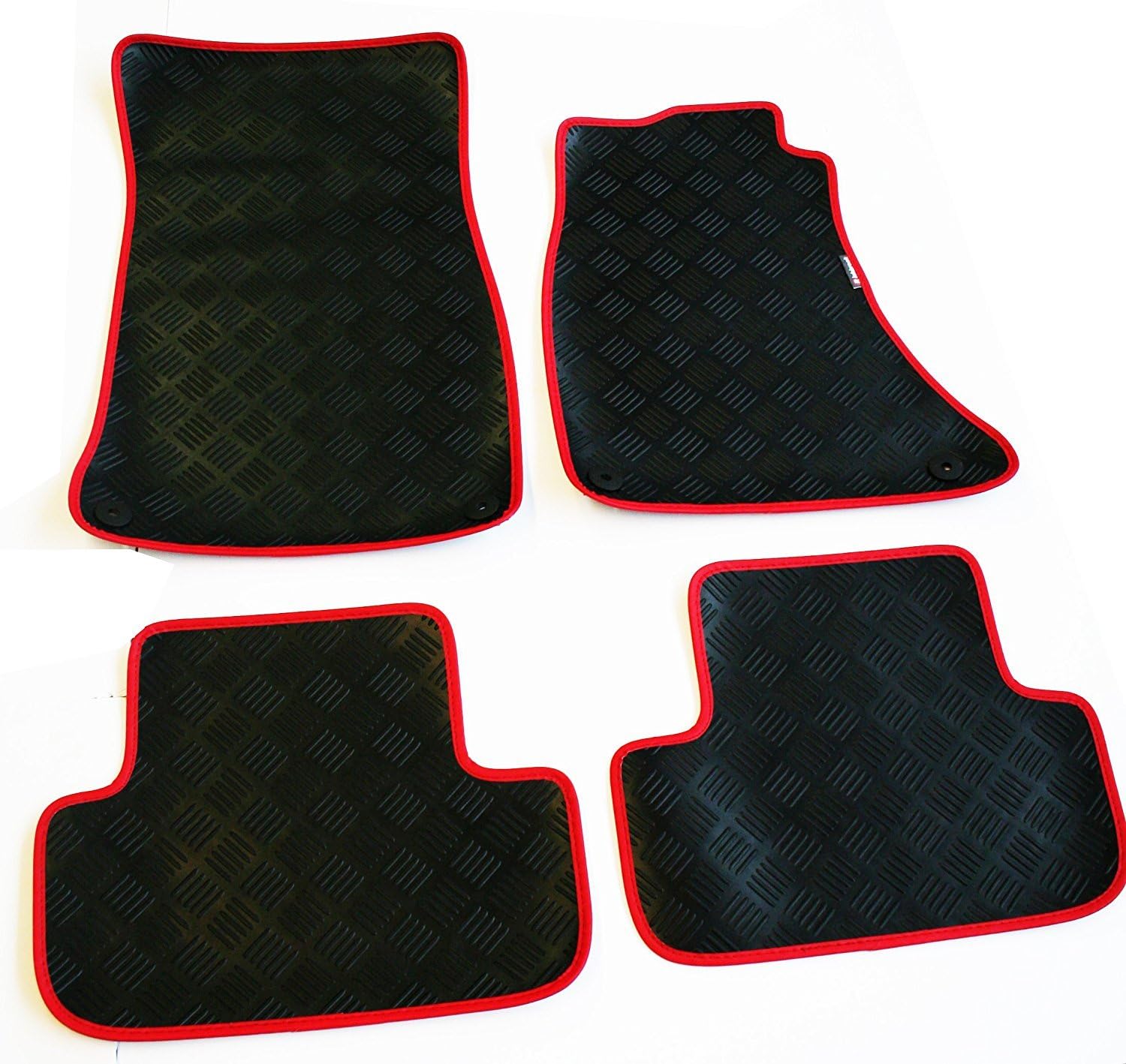 Ferrari 550 (1985-1989) Richbrook Branded 3mm Heavy Duty Black Rubber Car Floor Mats with Red Leather Trim