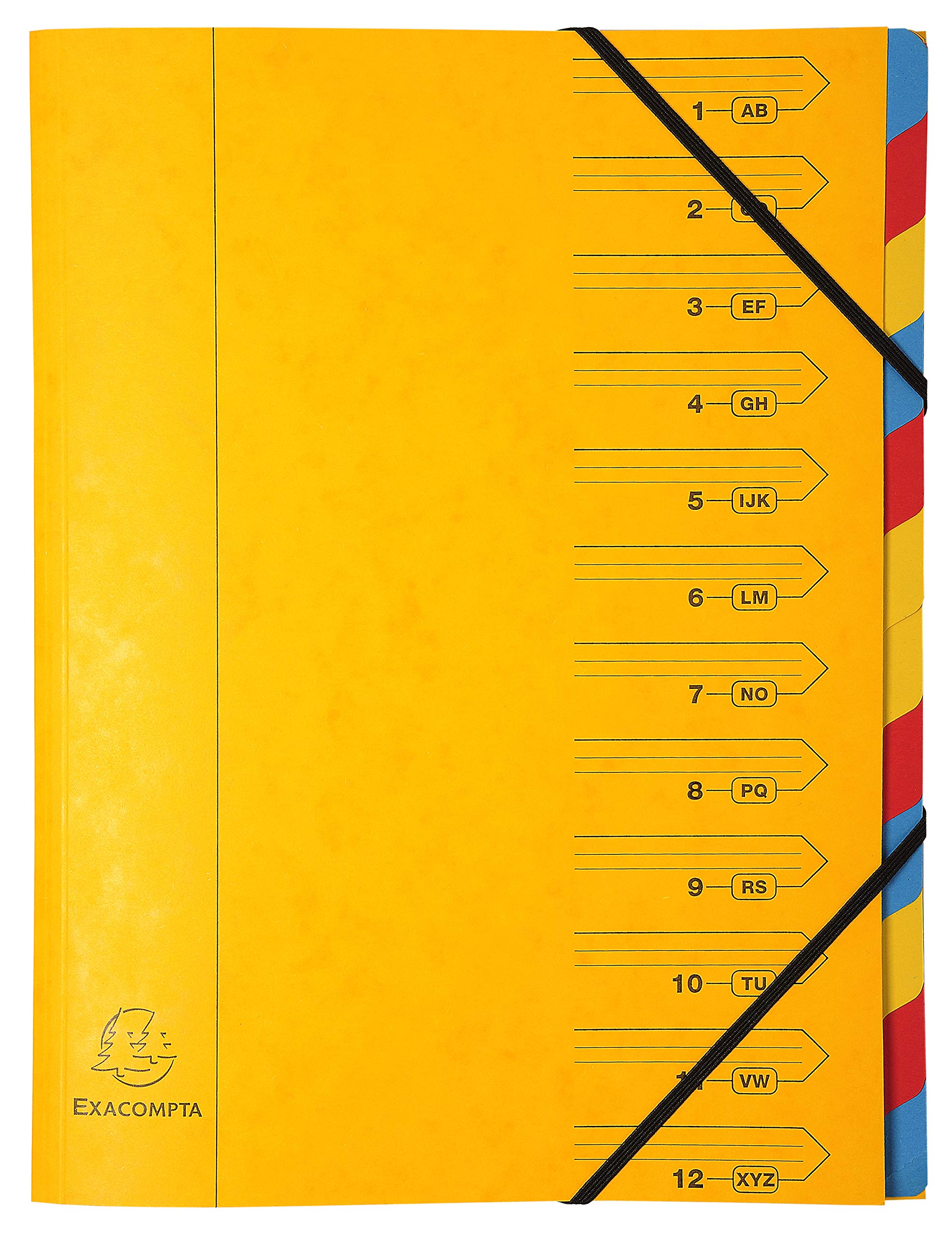 Exacompta - Ref 54129E - Stapled Spine Multipart File - 245 x 320mm in Size, Suitable for Storing A4 Documents - 12 Tabbed Sections - Yellow Cover with Multicoloured Tabs
