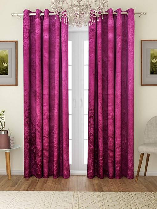 Buy Romee Velvet Fabric Eyelet Blackout Plain Curtains For Door 7