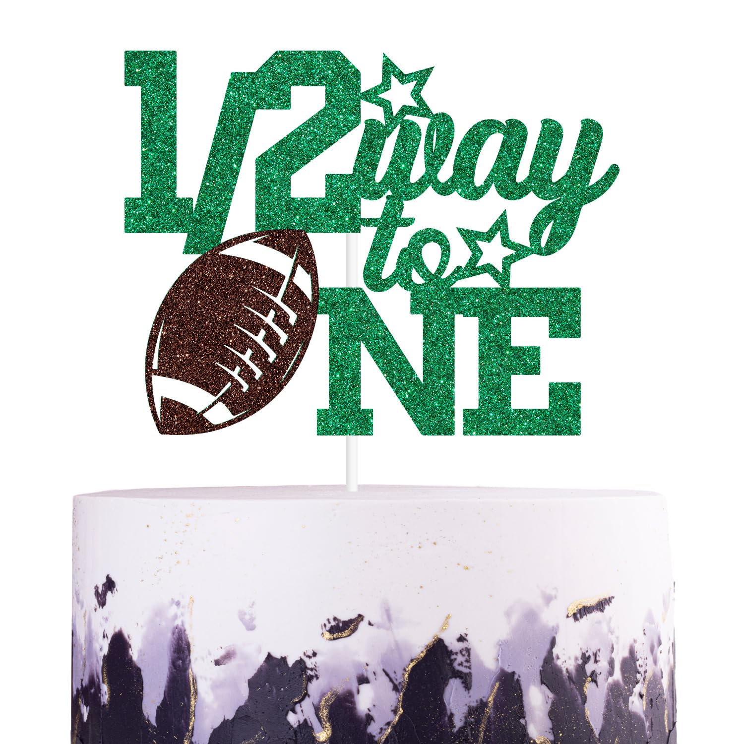 Photo 1 of 1/2 Way to One Cake Topper, 6 Months Birthday, American Football Theme 1/2 Birthday Party Decorations for Baby, Green & Brown Glitter