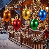 Charnoel 5 Pack 11.8" Christmas Inflatable Bulb Ornament with Glitter Cloth Cover, Giant PVC Xmas Blow Up Ornaments Holiday Blow Bulb for Yard Outdoor Lawn Porch Decorations (Classic)