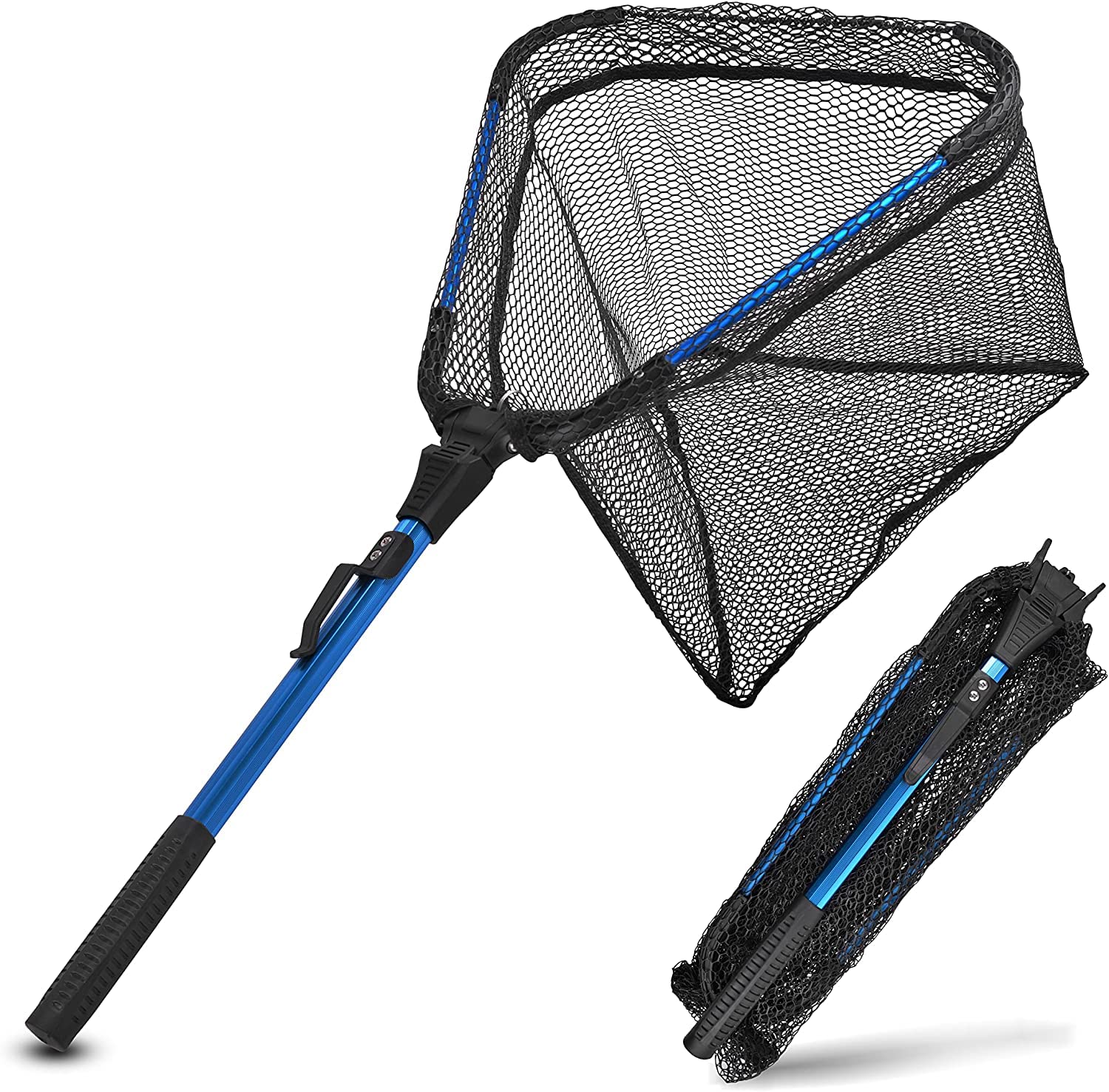 Fishing Landing Net Telescopic Folding Fishing Net Freshwater Saltwater Fishing Lanidng Net for Kayak Boat Fishing Bass Pike Walleye(Blue,1 Sec)