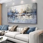 VHMING Abstract Wall Art Wall Decor Blue and Gray White Modern Canvas Wall Paintings Abstract Artwork for Living Room Bedroom Bathroom Office Home Decor Can Be Hung Directly 29"x 58"