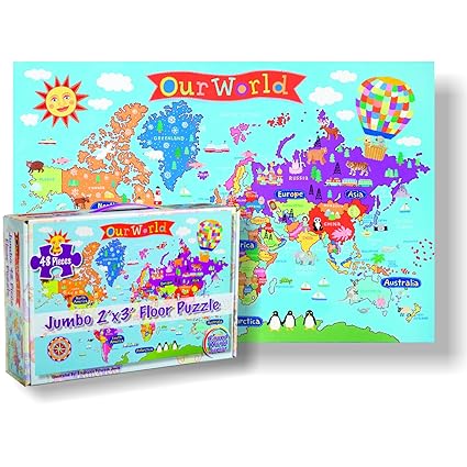 Round World Products RWPKP03 World Floor Puzzle for Kids 24 Height 36 Length 48 Pieces
