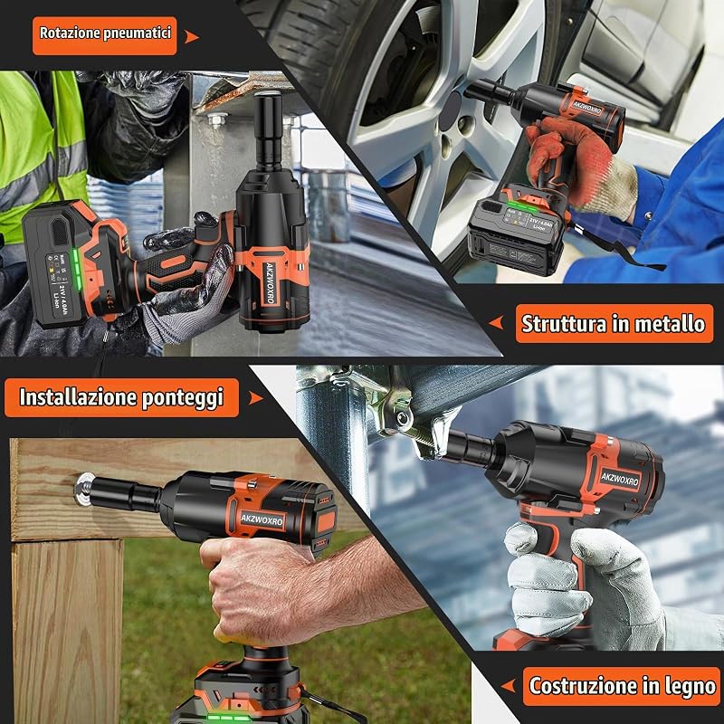 21V Avvitatore a Impulsi 1000N.m, Brushless Chiave a Percussione 1/2" ad Alta Potenza con Batterie da 4,0 Ah e Caricabatterie, 5 Bussole, Trapano a Impulsi per Auto Casa