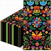 50 Pcs Mexican Fiesta Disposable Paper Napkins, Black Colorful Floral Print | 13 x 15.7 Inch Unfolded, Paper Napkins for Cinco de Mayo, Taco Night, Day of the Dead, Birthday, Fiesta Table Decorations
