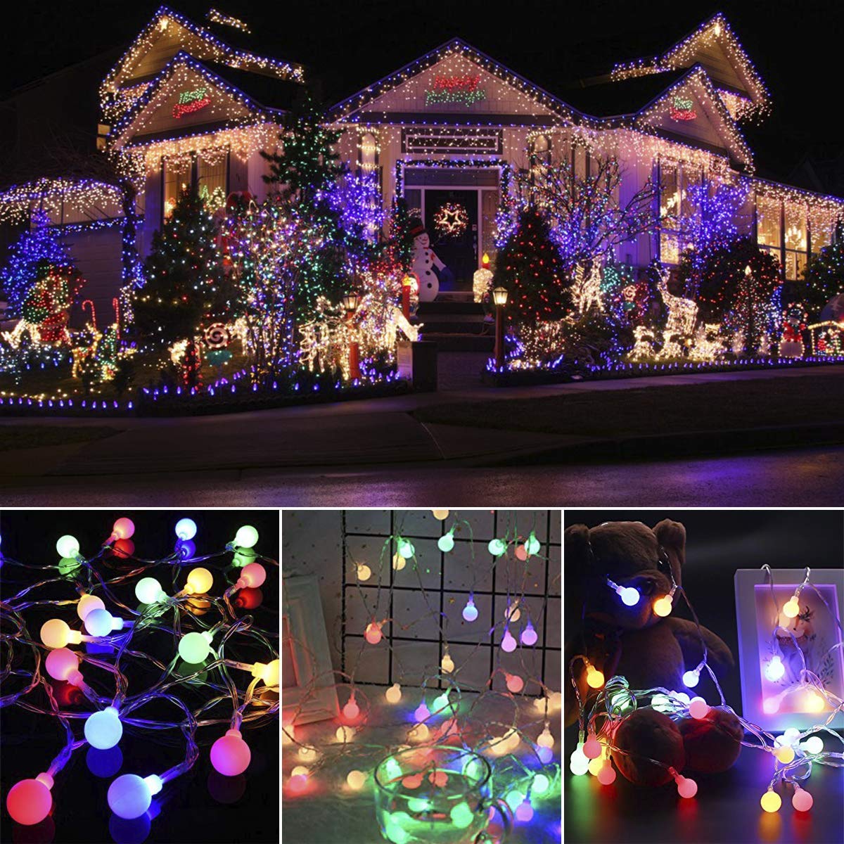 LED Globe String Lights EVXVE 100 Colored Mini Lights 8 Modes Waterproof Fairy Lights For Indoor & Outdoor Home Garden Patio Party Holiday Christmas Decoration (44Ft )