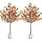 Lunmon 2 Pack Artificial Fall Eucalyptus Trees, 4 ft, Yellow | Faux Eucalyptus Trees with Ground Stakes, Fake Autumn Leaves, Ground Stakes for Porch, Entryway and Thanksgiving Decorations
