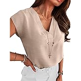 ANRABESS Women Tops Cap Sleeve Dressy Casual V Neck Shirts 2026 Summer Business Work Blouses Outfits Trendy Spring Clothing