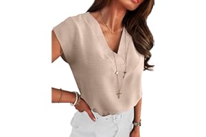ANRABESS Women Tops Cap Sleeve Textured Dressy Casual V Neck Shirts 2025 Summer Business Work Blouses Outfits