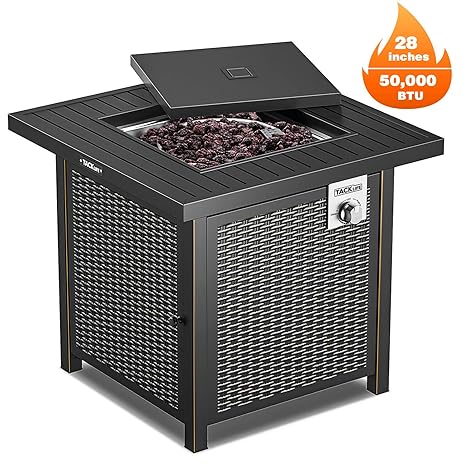 Tacklife Gas Fire Table 28 Inch 50 000 Btu Auto Ignition Outdoor