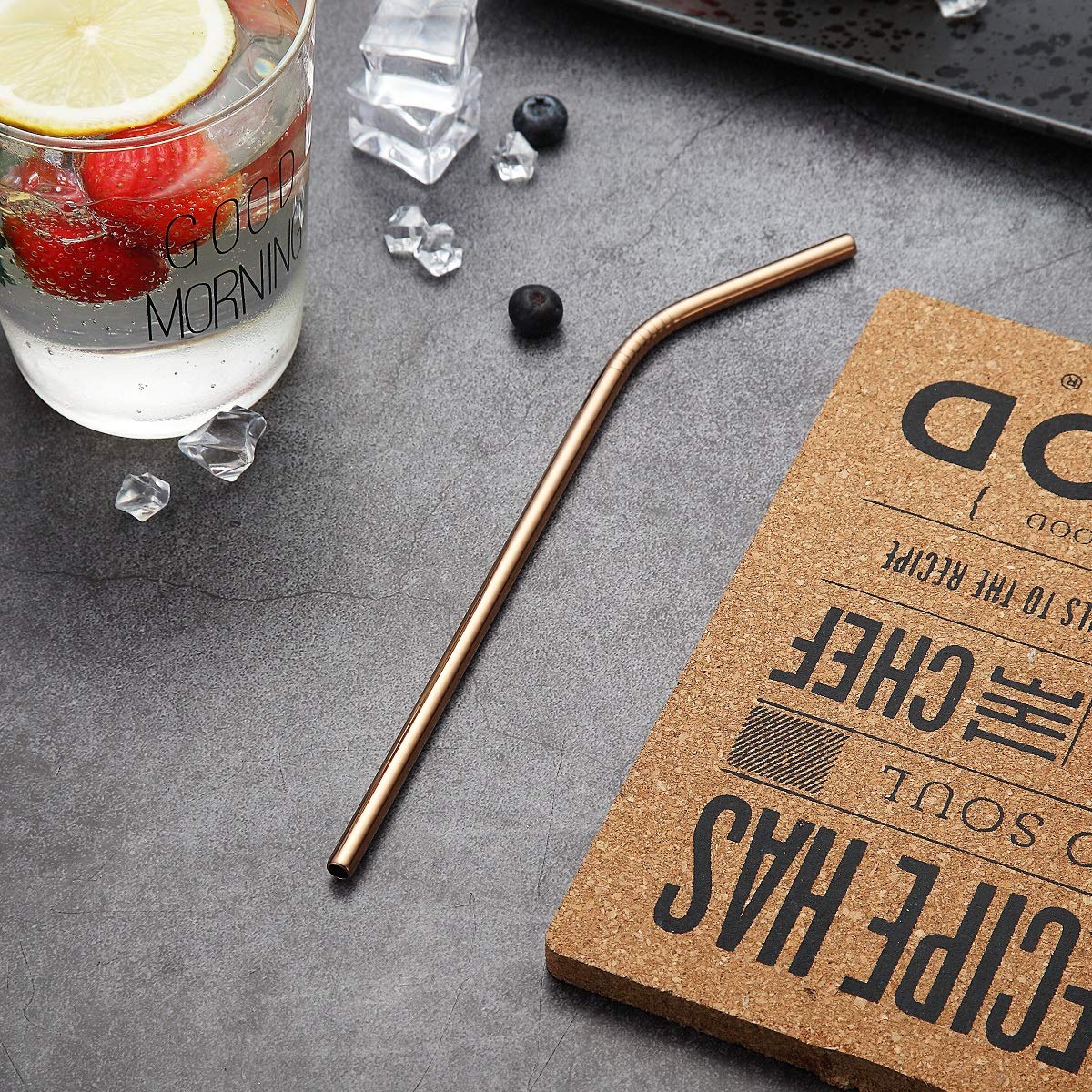 18 Piece Copper Stainless Steel Straws, 8.5 '' Reusable Rose Gold Drinking Straws,with Portable Pouch (8 Straight/8 Bent/2 Brushes)